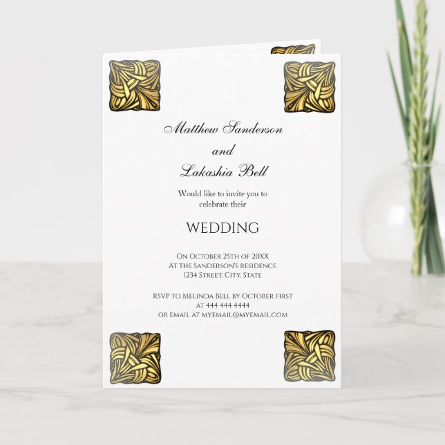 Invitation de mariage avec menu de réception Blanc (Devant)