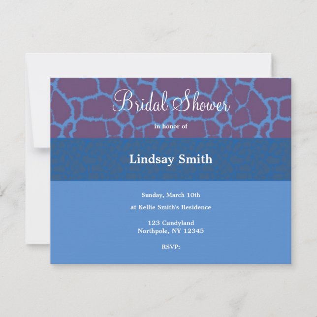 Invitation de mariage avec motif de girafe bleu (Devant)