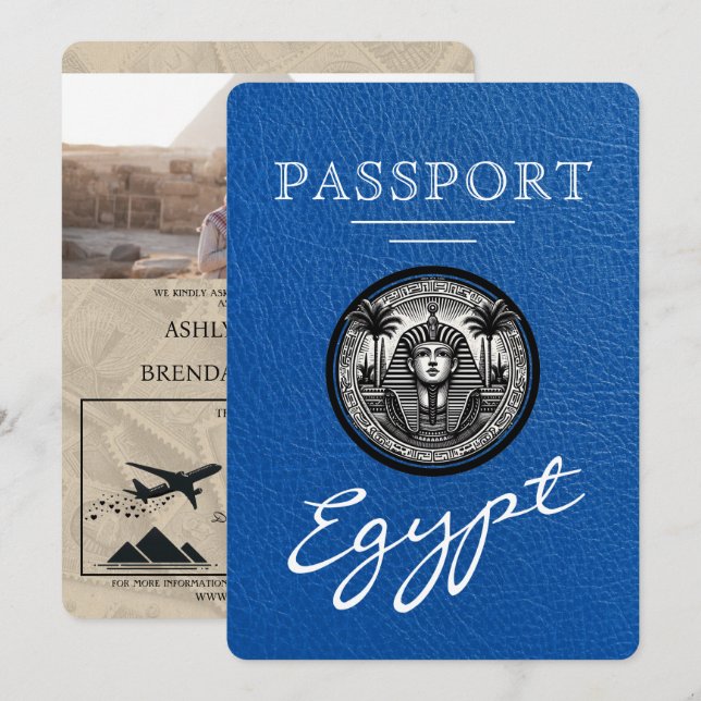 Invitation de mariage avec passeport bleu royal d' (Devant / Derrière)