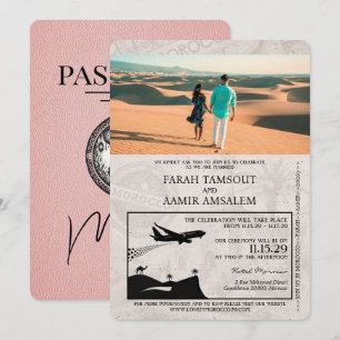 Invitation de mariage avec passeport marocain rose