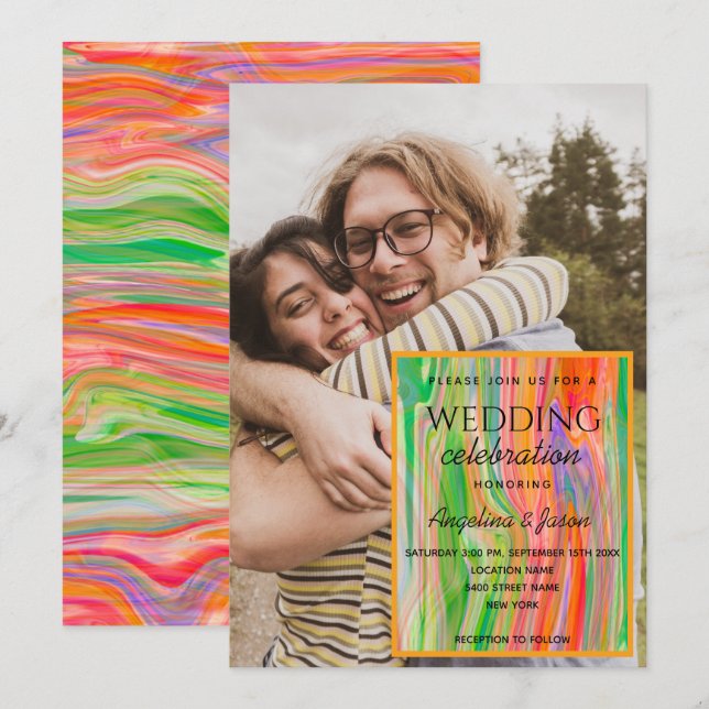 Invitation de mariage avec peinture à l'aquarelle  (Devant / Derrière)