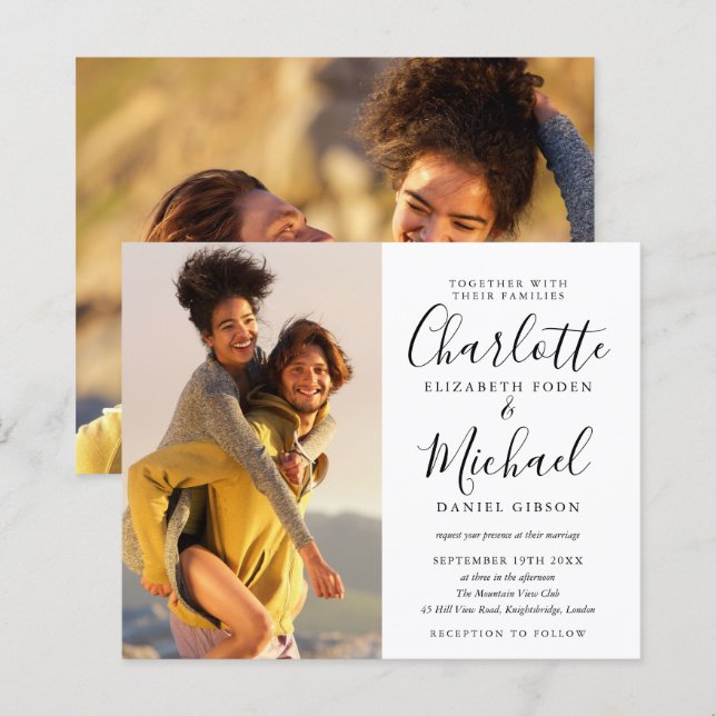 Invitation de mariage avec photos en noir et blanc (Devant / Derrière)