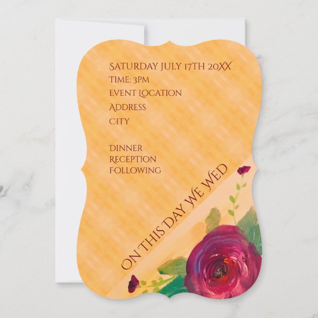 Invitation de mariage avec rose de vin (Dos)