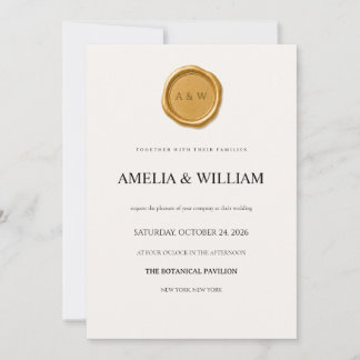 Invitation de mariage avec sceau de cire doré mini