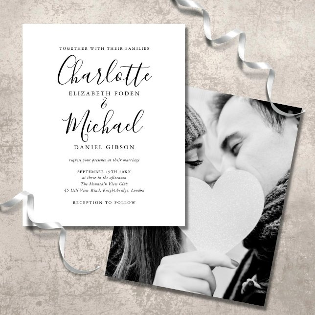 Invitation de mariage avec un script noir et blanc (Créateur téléchargé)
