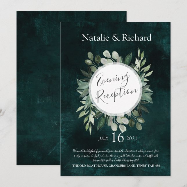 Invitation de mariage avec verdure, réception en s (Devant / Derrière)