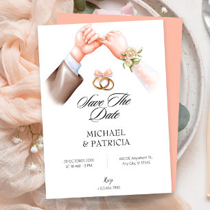 Invitation de mariage bague couple rose tendre
