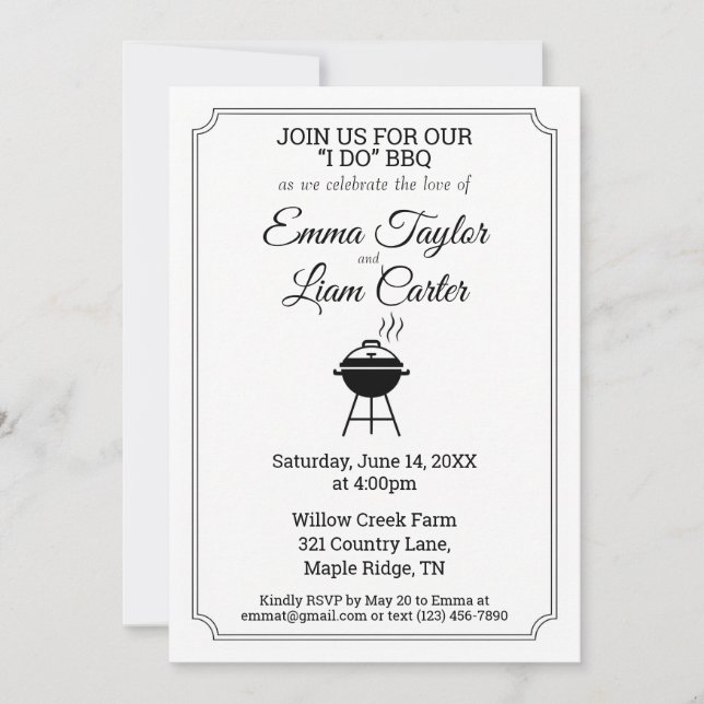Invitation de mariage BBQ noir et blanc (Devant)