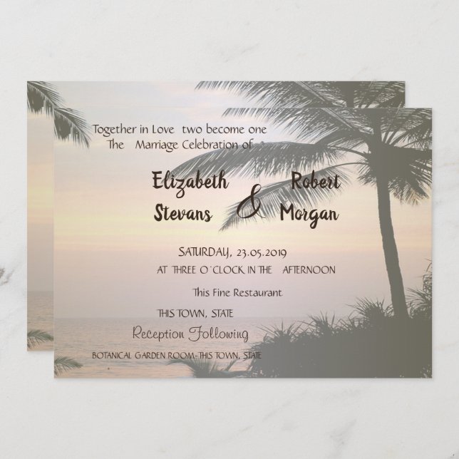 Invitation de mariage Beach Palms Sunset (Devant / Derrière)