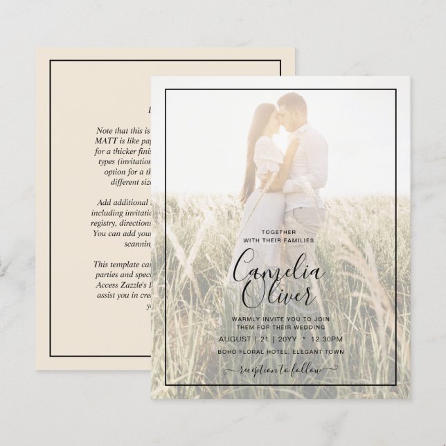 Invitation de mariage BEIGE (Devant / Derrière)