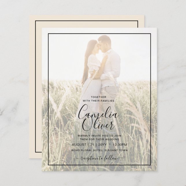 Invitation de mariage BEIGE (Devant / Derrière)