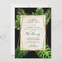 Invitation de mariage Black Tropical Palm