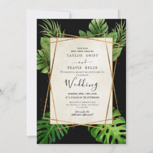 Invitation de mariage Black Tropical Palm