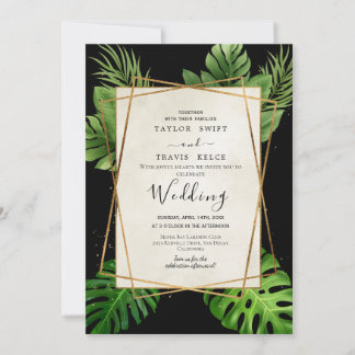 Invitation de mariage Black Tropical Palm