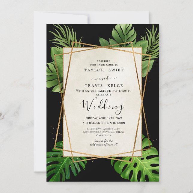 Invitation de mariage Black Tropical Palm (Devant)