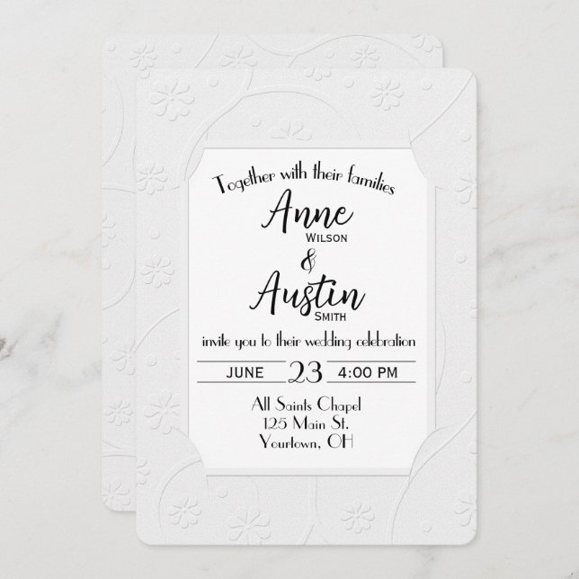 Invitation de mariage blanc avec embrayage (Devant / Derrière)