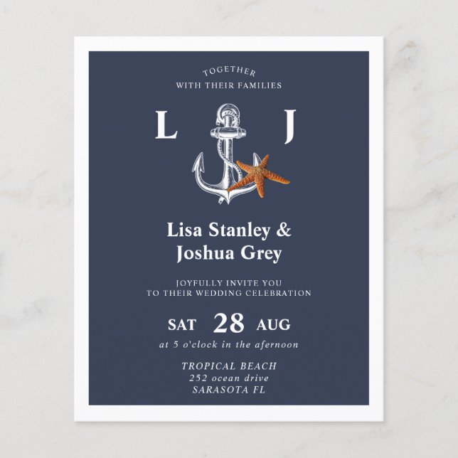Invitation de mariage blanc de la marine nautique  (Devant)