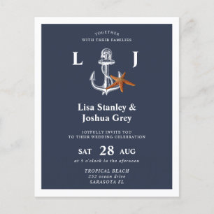 Invitation de mariage blanc de la marine nautique 