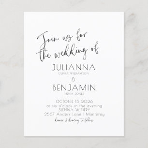 Invitation de mariage blanc noir à script minimal 