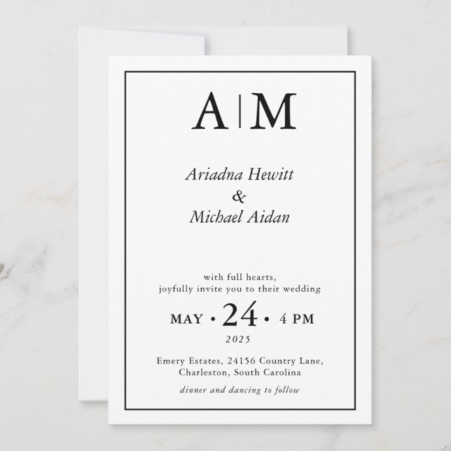 Invitation de mariage blanche élégante et minimali (Devant)