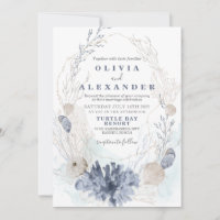 Invitation de mariage bleu coquillage de plage