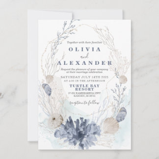 Invitation de mariage bleu coquillage de plage
