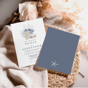 Invitation de mariage bleu coquillage de plage