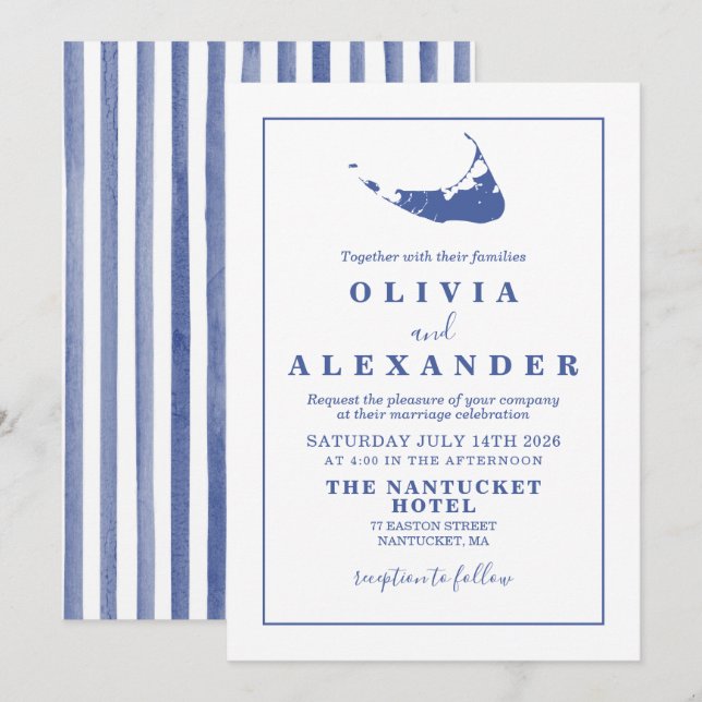 Invitation de mariage bleu de Nantucket (Devant / Derrière)