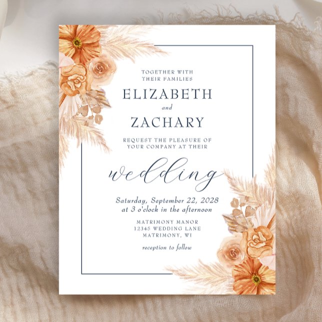 Invitation de mariage bleu marine à fleurs séchées (Créateur téléchargé)
