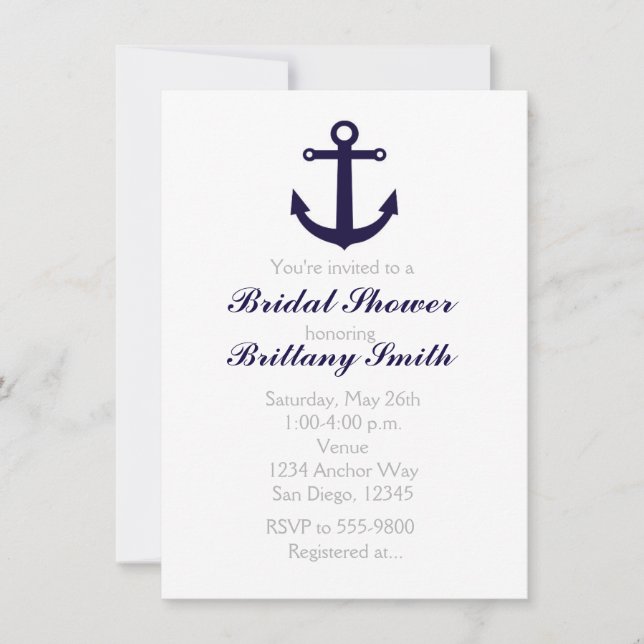 Invitation de mariage bleu marine à l'ancre nautiq (Devant)