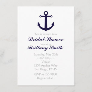 Invitation de mariage bleu marine à l'ancre nautiq