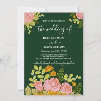 Invitation de mariage bleu marine foncé floral bot