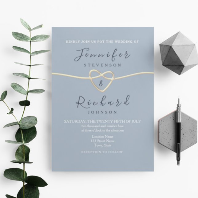 Invitation de mariage bleu poussiéreux de calligra (Créateur téléchargé)