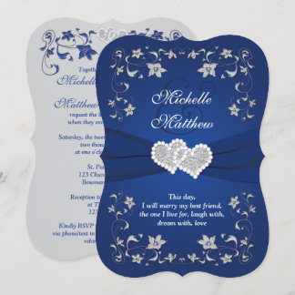 Invitation de mariage | Bleu royal argent, Floral,