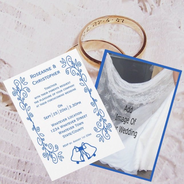 Invitation de mariage Bleu Saphir Cloches à Scroll (Créateur téléchargé)