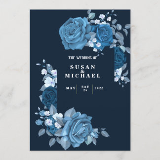 Invitation de mariage bleue élégante et fleurie