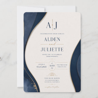 Invitation de mariage Blue Elegance Royal Wave | B