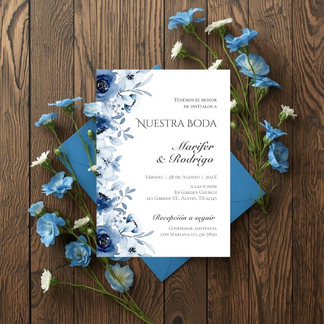 Invitation de mariage Blue Flores (Créateur téléchargé)