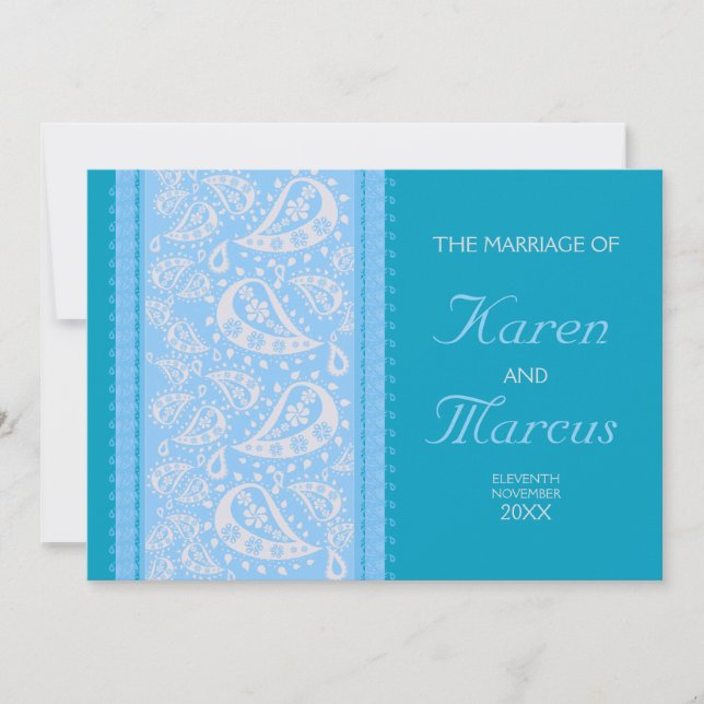 Invitation de mariage Blue Spice Paisley 5x7 (Devant)
