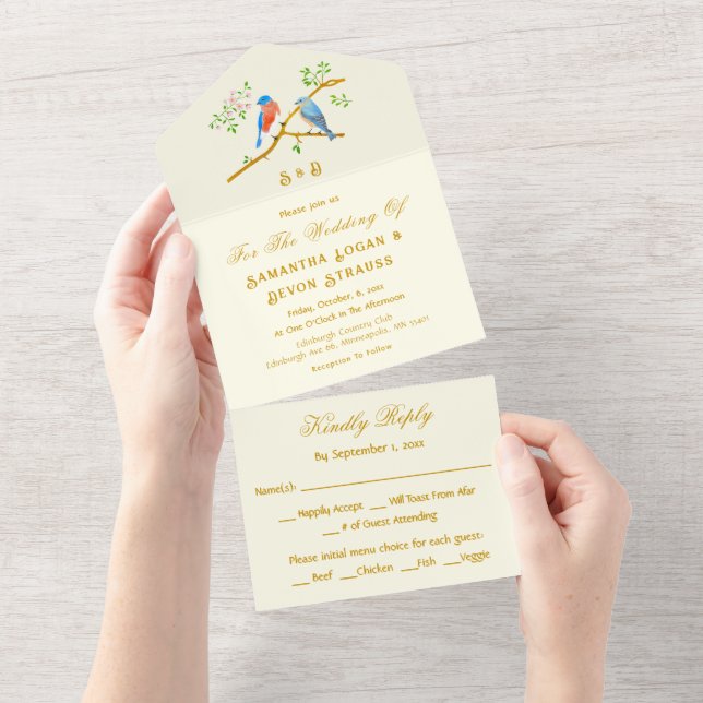 Invitation de mariage Bluebirds All in One (Déchirure)