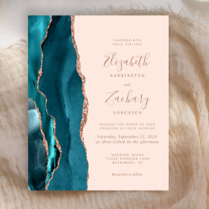 Invitation de mariage Blush Rose Gold Teal Agate à