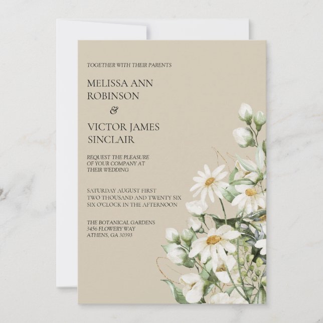 Invitation de mariage bohème à fleur de marguerite (Devant)