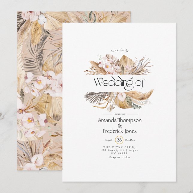 Invitation de mariage bohème à l'aquarelle (Devant / Derrière)