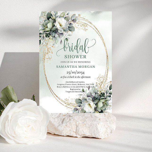 Invitation de mariage bohème aquarelle vert poussi (Dusty Green Watercolor Bridal Shower Invitation)