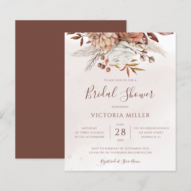 Invitation de mariage bohème automnal à petit budg (Devant / Derrière)