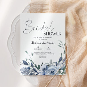 Invitation de mariage bohème aux fleurs bleu pouss