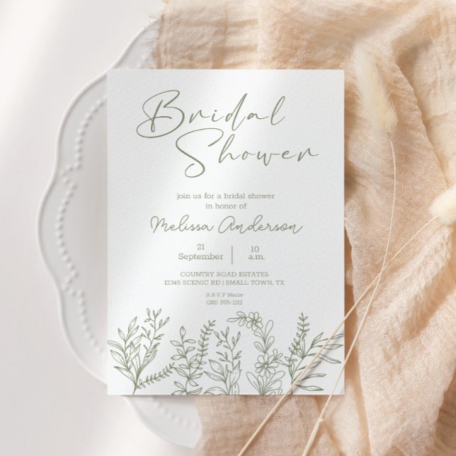 Invitation de mariage bohème avec fleurs vert saug (Créateur téléchargé)