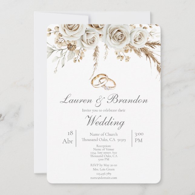 Invitation de mariage bohème blanche de la Pampa (Devant)