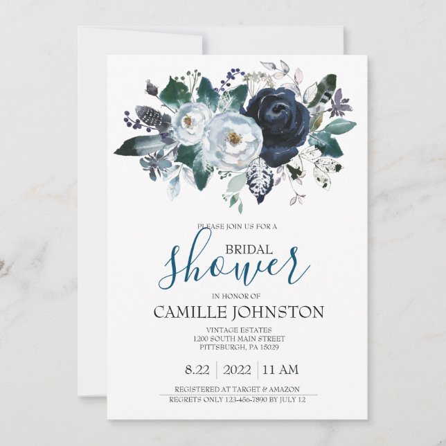 Invitation de mariage bohème bleu (Devant)