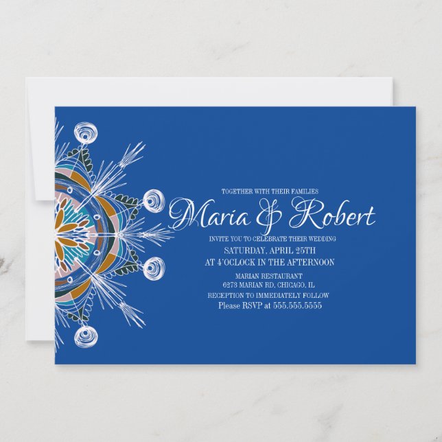 Invitation de mariage bohème colorée mandala bleu (Devant)